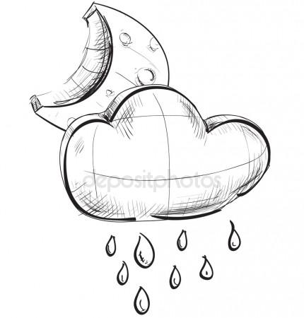 430x450 Sketch Weather Icons Night Moon And Cloud With Rain Drops Stock