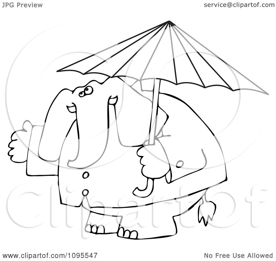 1080x1024 Clipart Outlined Elephant In A Rain Coat Under An Umbrella
