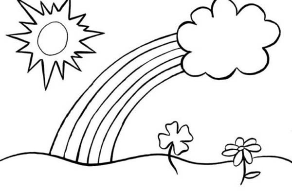 600x395 A Classic Kids Drawing Of A Day With The Rainbow Coloring Page