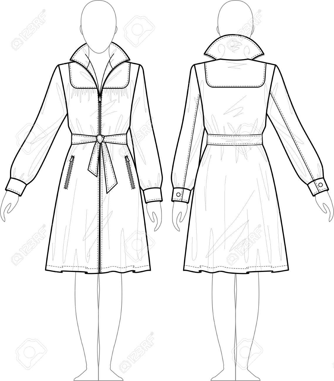 1138x1300 Raincoat Female With A Collar And Pockets Royalty Free Cliparts