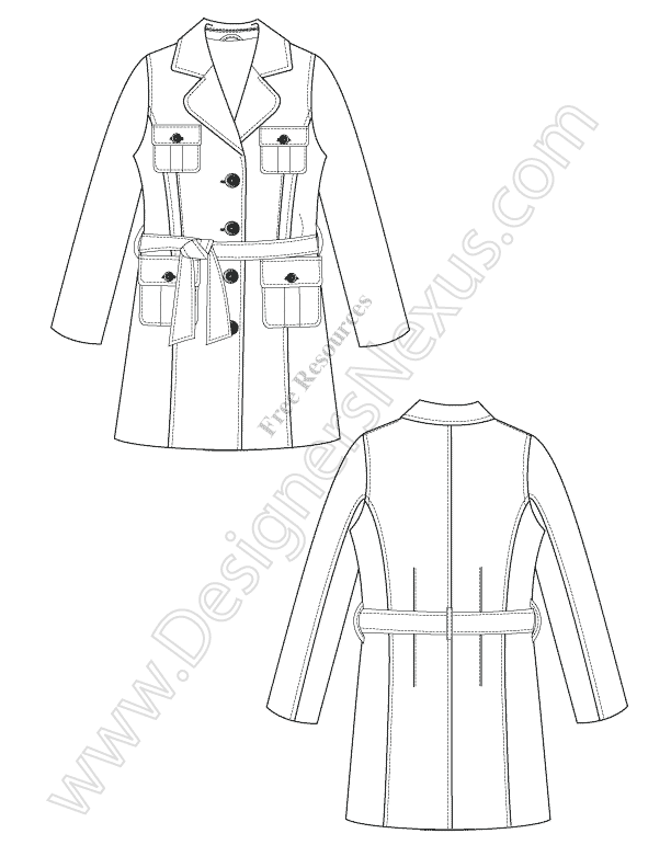 612x792 V16 Free Vector Fashion Flat Sketch Trench Coat