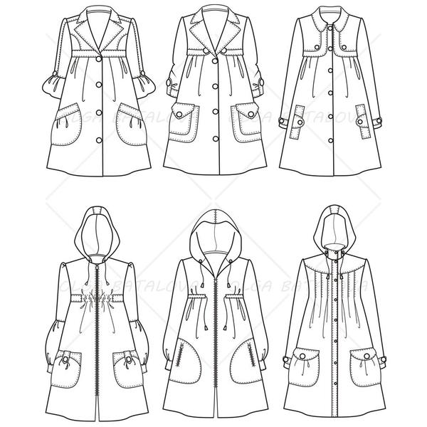 600x600 Women's Raincoats Fashion Flat Templates Illustrator Stuff