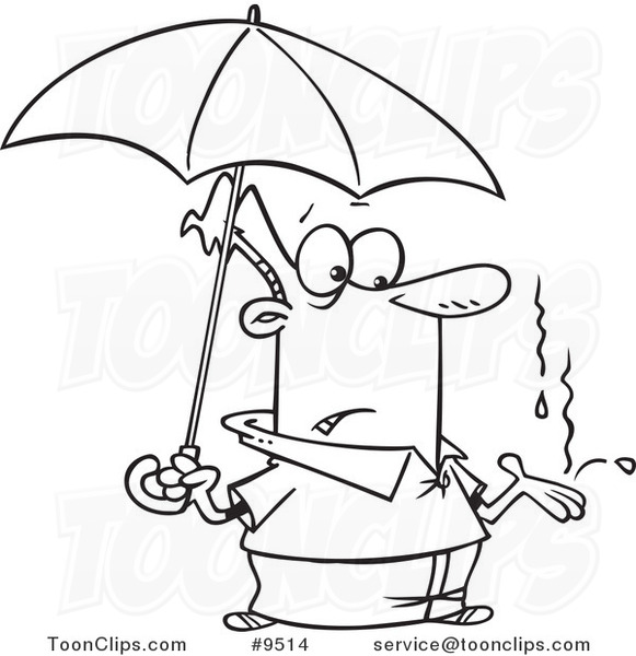 581x600 Cartoon Black And White Line Drawing Of A Guy Catching Raindrops