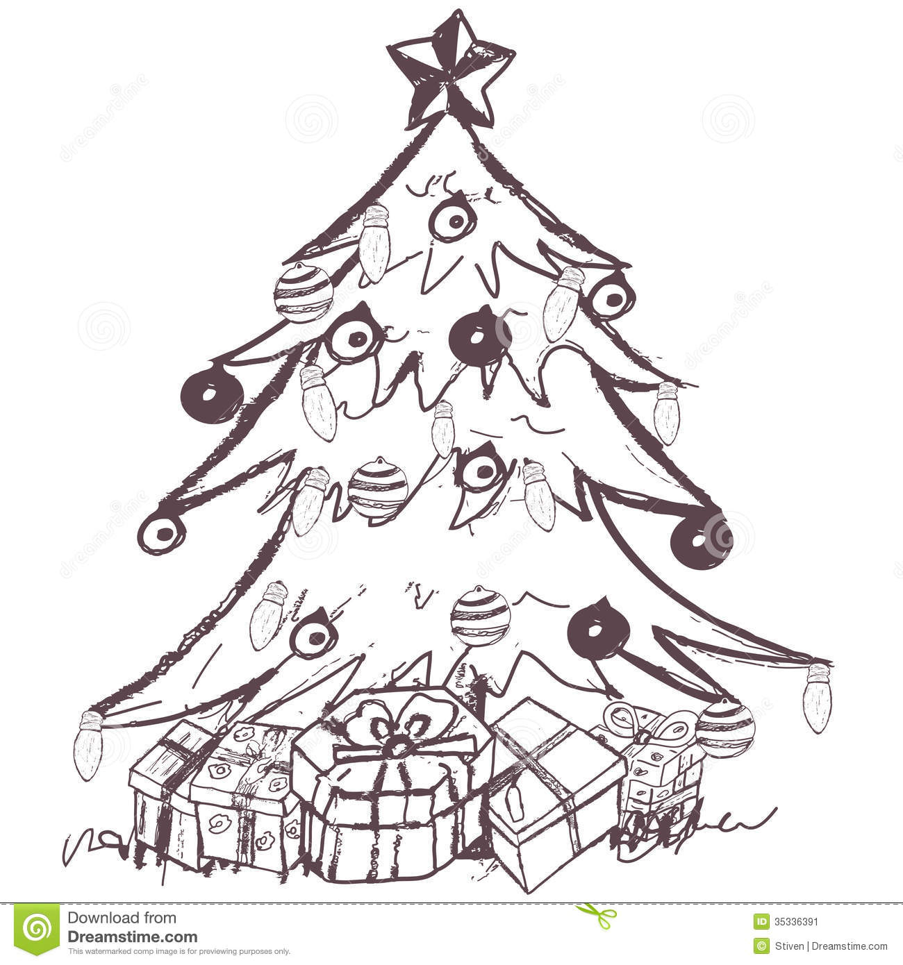 1300x1390 Christmas Tree Sketch Pencil Drawing
