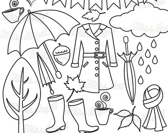 340x270 Rainy Days Clipart. Autumn Showers Digital Clip Art Set, Raincoat
