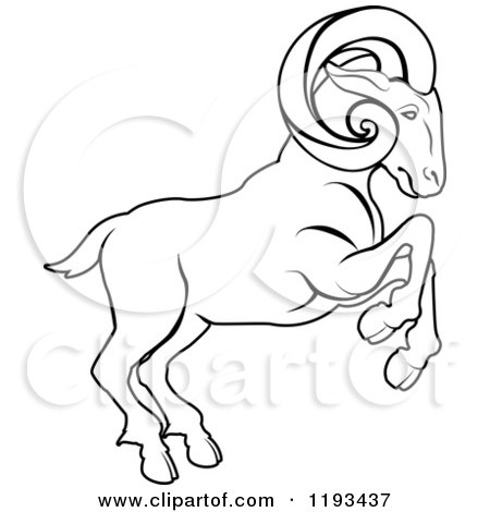 450x470 Clipart Of A Black And White Line Drawing Of The Aries Ram Zodiac