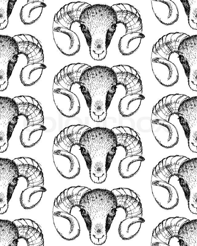640x800 Sketch New Year Ram In Vintage Style, Seamless Pattern Stock