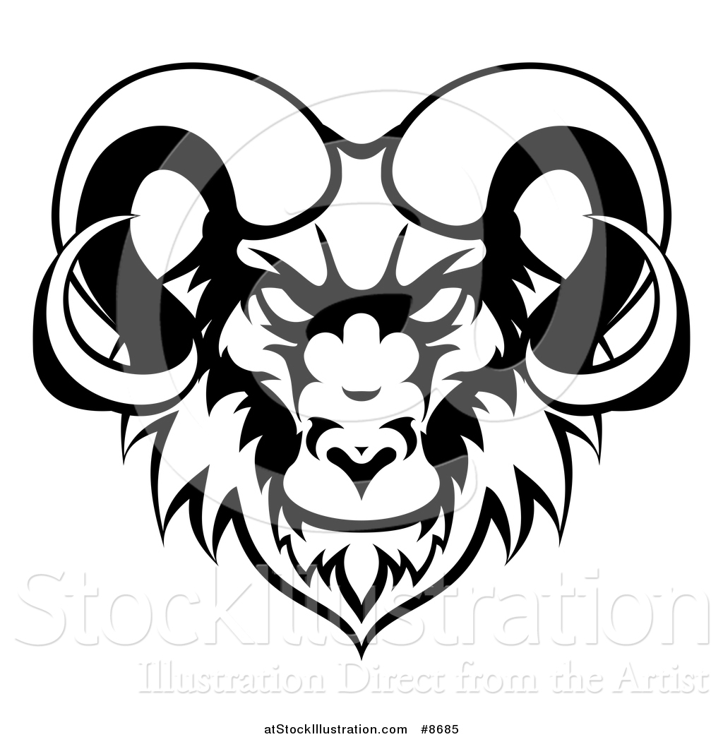 1024x1044 Vector Illustration Of A Black And White Ram Head Mascot By