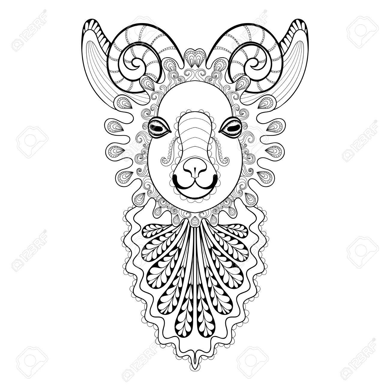 1300x1300 Vector Zentangle Ram Head Illustration, Goat Print For Adult