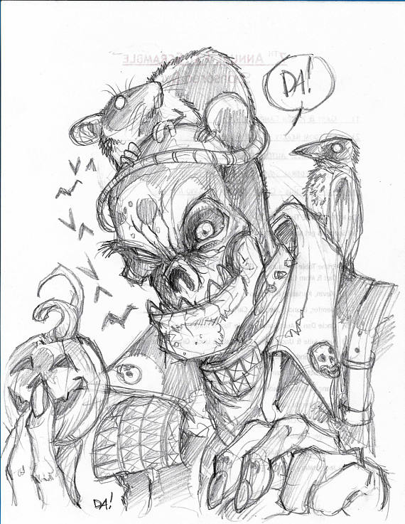 570x737 Original Sketch Drawing On Random Paper Zombie Wearing A Rat