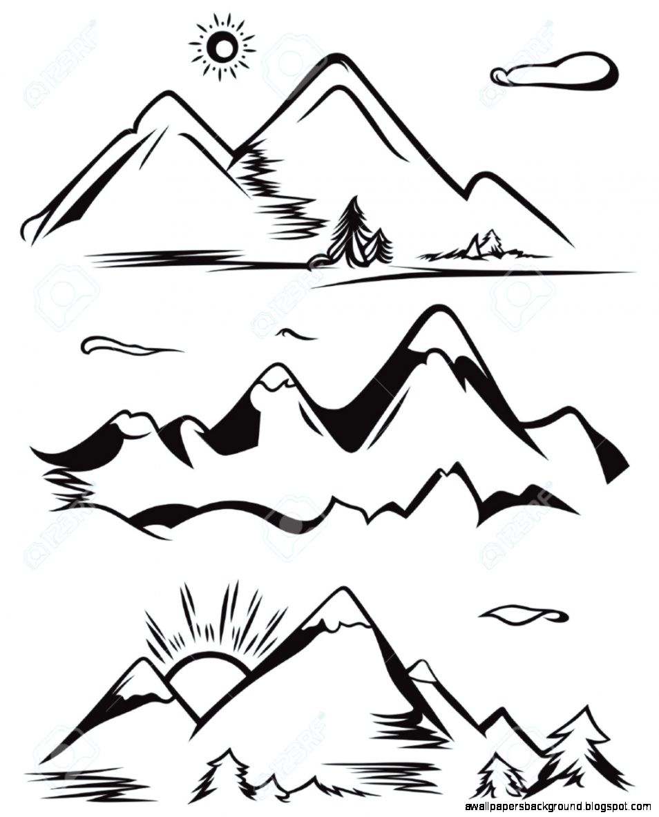 954x1183 Mountain Range Drawing Wallpapers Background