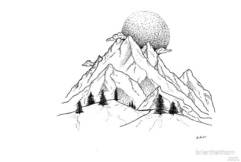 800x537 Mountain Range Drawing Simple Snow Sunset Stickers By