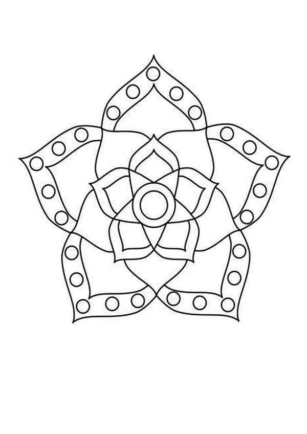 600x848 Flower Blossom Rangoli Design Coloring Page