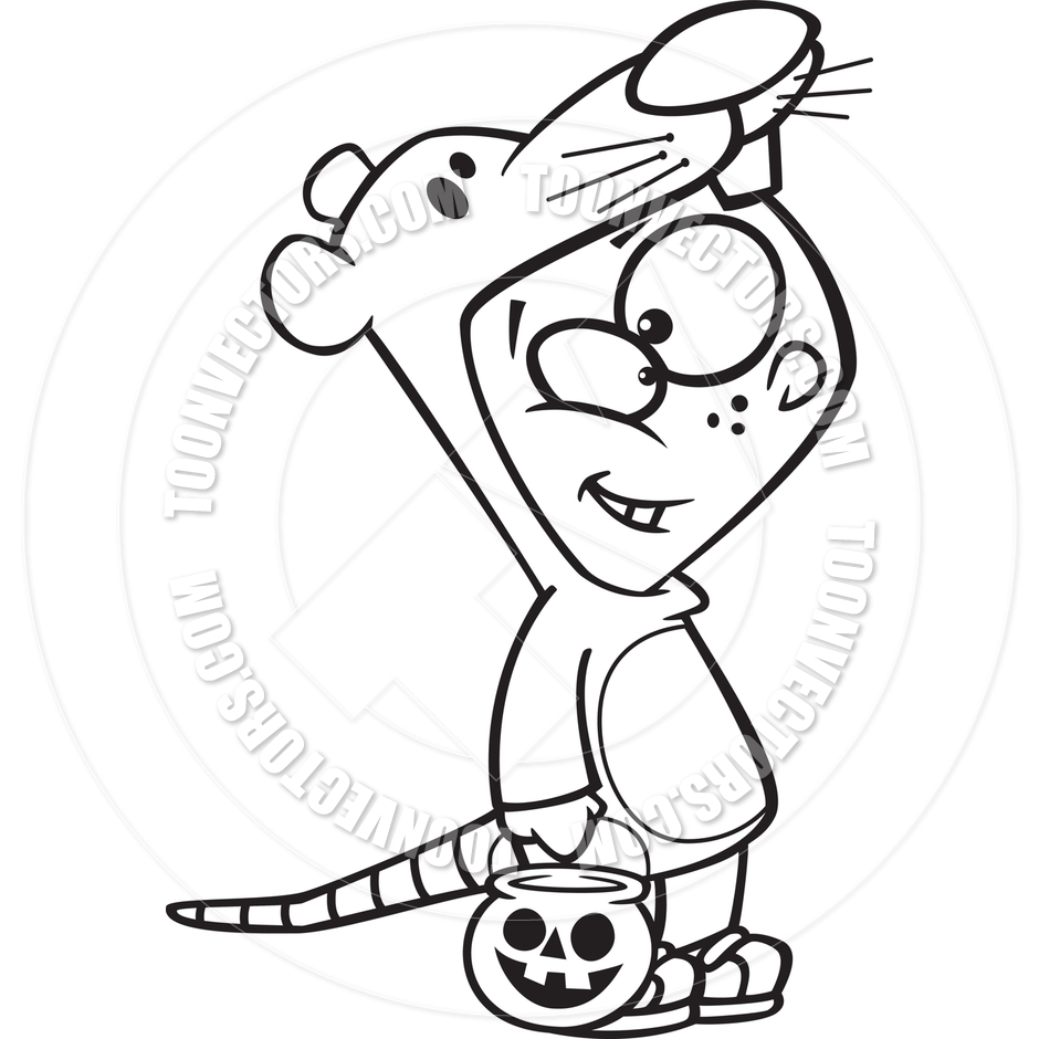 940x940 Cartoon Kid With Rat Halloween Costume (Black Amp White Line Art) By