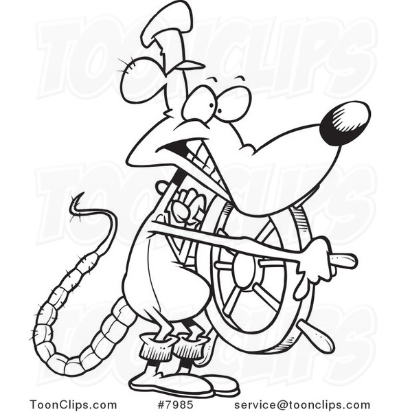 581x600 Cartoon Black And White Line Drawing Of A Captain Rat Steering