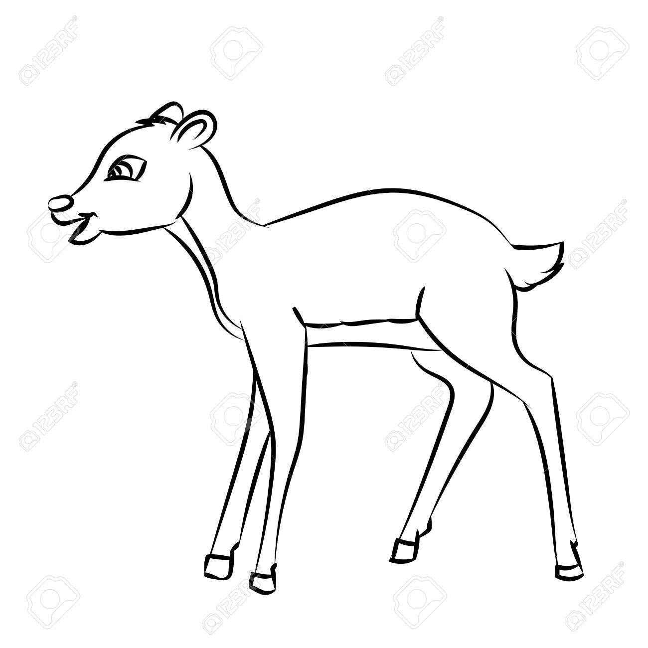1300x1300 Hand Drawn Sketch Of Deer Rat Isolated, Black And White Cartoon