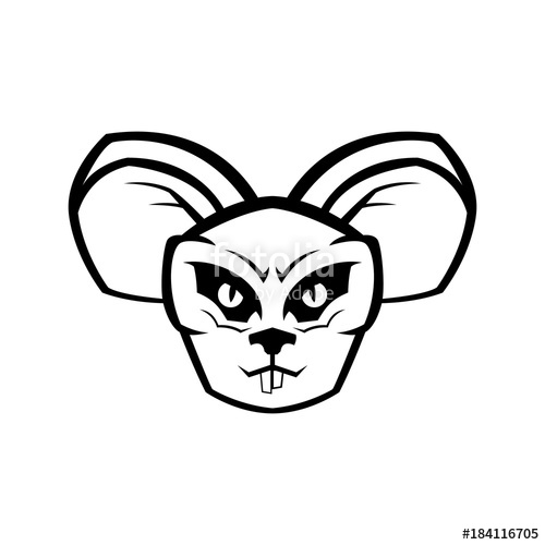 500x500 Line Angry Rat Head Cartoon Vector Illustration Stock Image