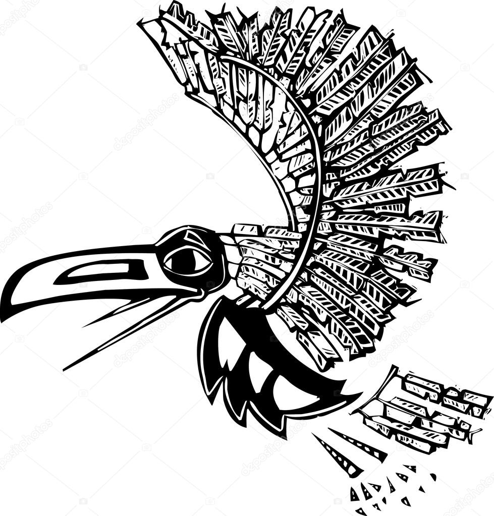 979x1023 Flying Raven Stock Vector Xochicalco
