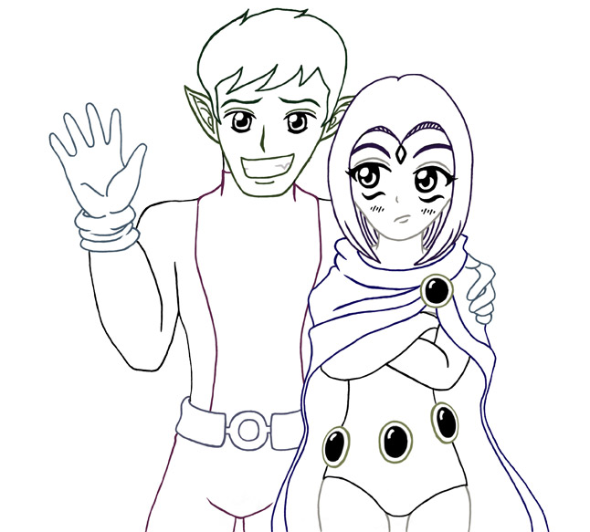 646x583 Beast Boy And Raven Outline By Silverlullaby