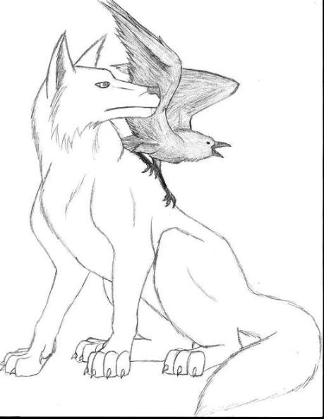 459x594 Wolf And Raven By Delrosal