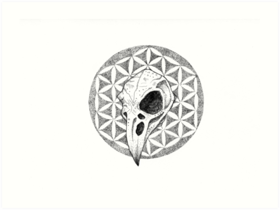 549x413 Sacred Geometry Raven Skull Art Prints By Sarahsidani Redbubble