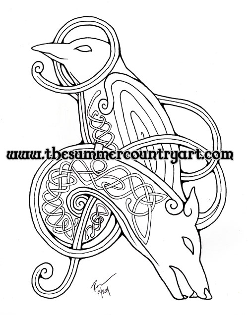 500x636 Wolf And Raven Tattoo Design By Alexandrarena