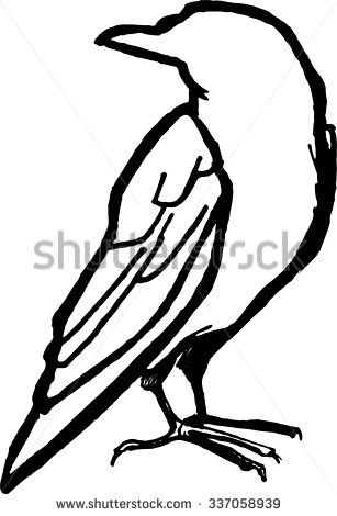 307x470 Hand Drawn Raven. Unique Rough Typography Vector Isolated