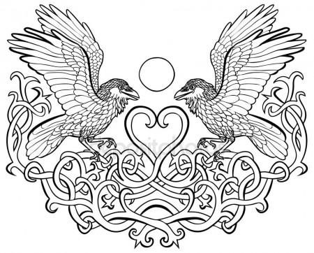 450x362 Vector Illustration Of Ravens In Love Celtic Ornament Black