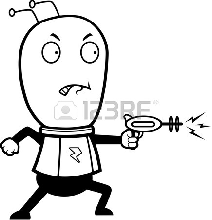 435x450 A Cartoon Child Astronaut With A Ray Gun. Royalty Free Cliparts