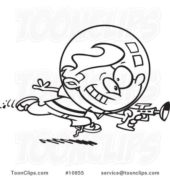 581x600 Cartoon Black And White Line Drawing Of A Space Boy Using A Ray