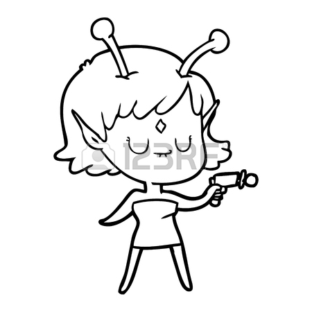 450x450 Hand Drawn Cartoon Alien Girl With Ray Gun Royalty Free Cliparts