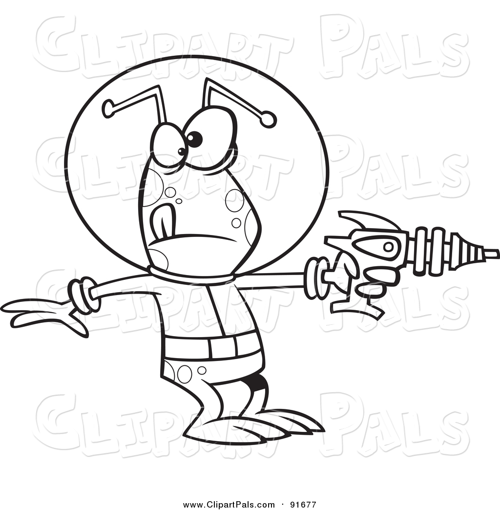 1024x1044 Pal Clipart Of A Lineart Alien Invader Pointing A Ray Gun By