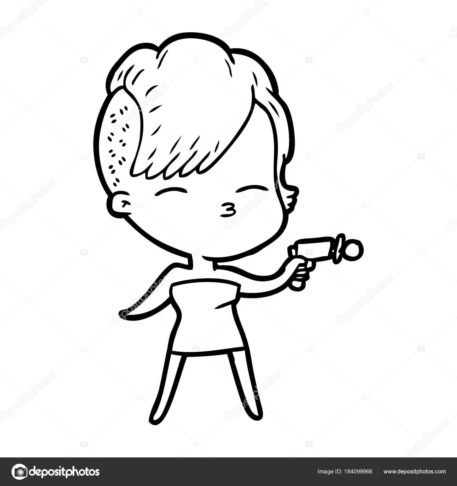 1600x1700 Cartoon Squinting Girl Pointing Ray Gun Stock Vector