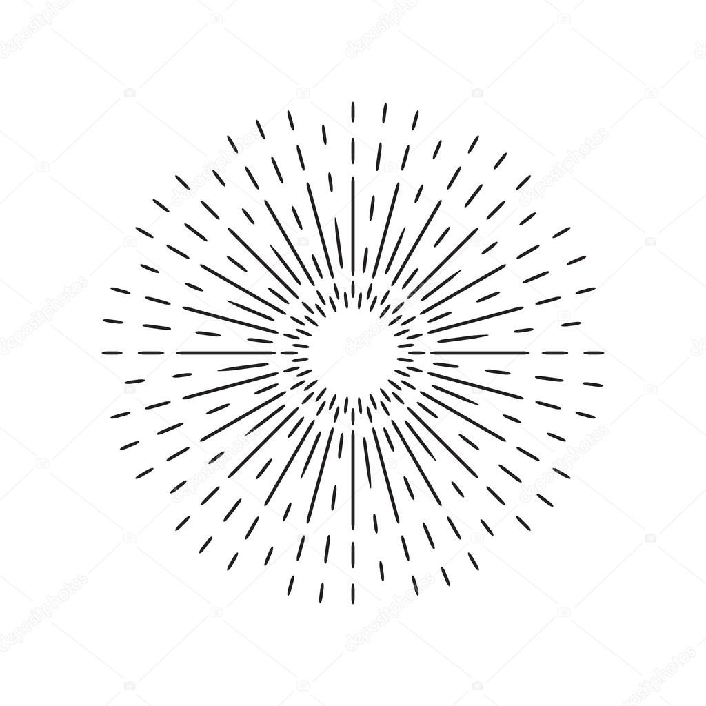 1024x1024 Sun Rays Linear Drawing. Star Burst In Vintage Style And Hand