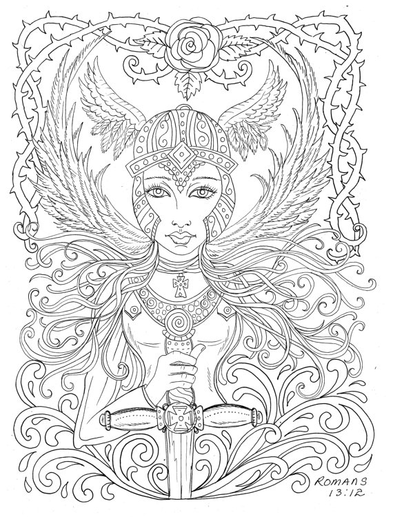 570x750 Warrior Angel Coloring Page Adult Christian Color