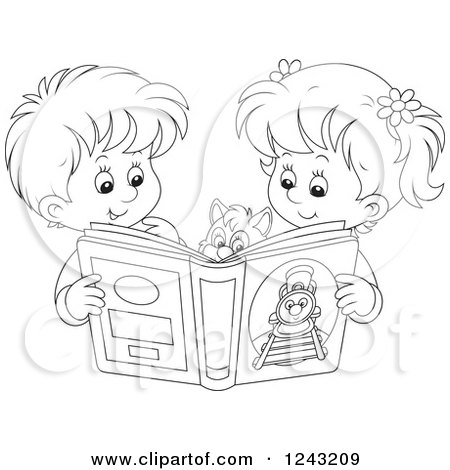 450x470 Clipart Of A Black And White Boy And Girl Reading A Story Book