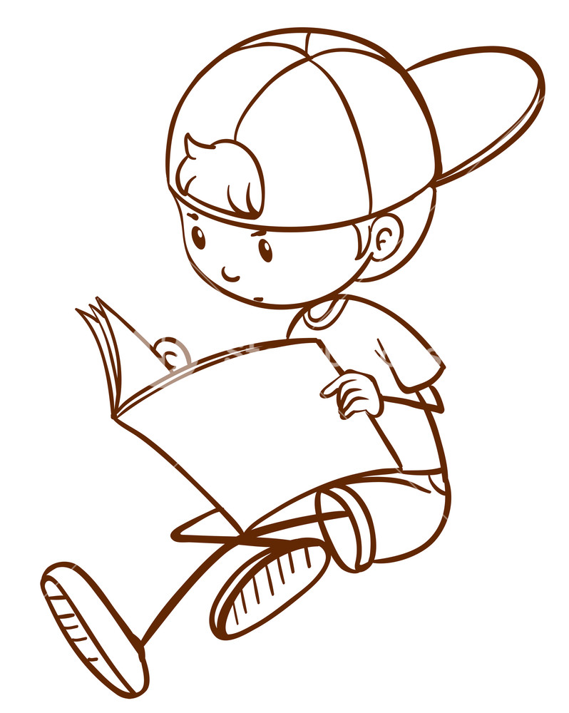 798x1000 A Plain Drawing Of A Young Boy Reading On A White Background