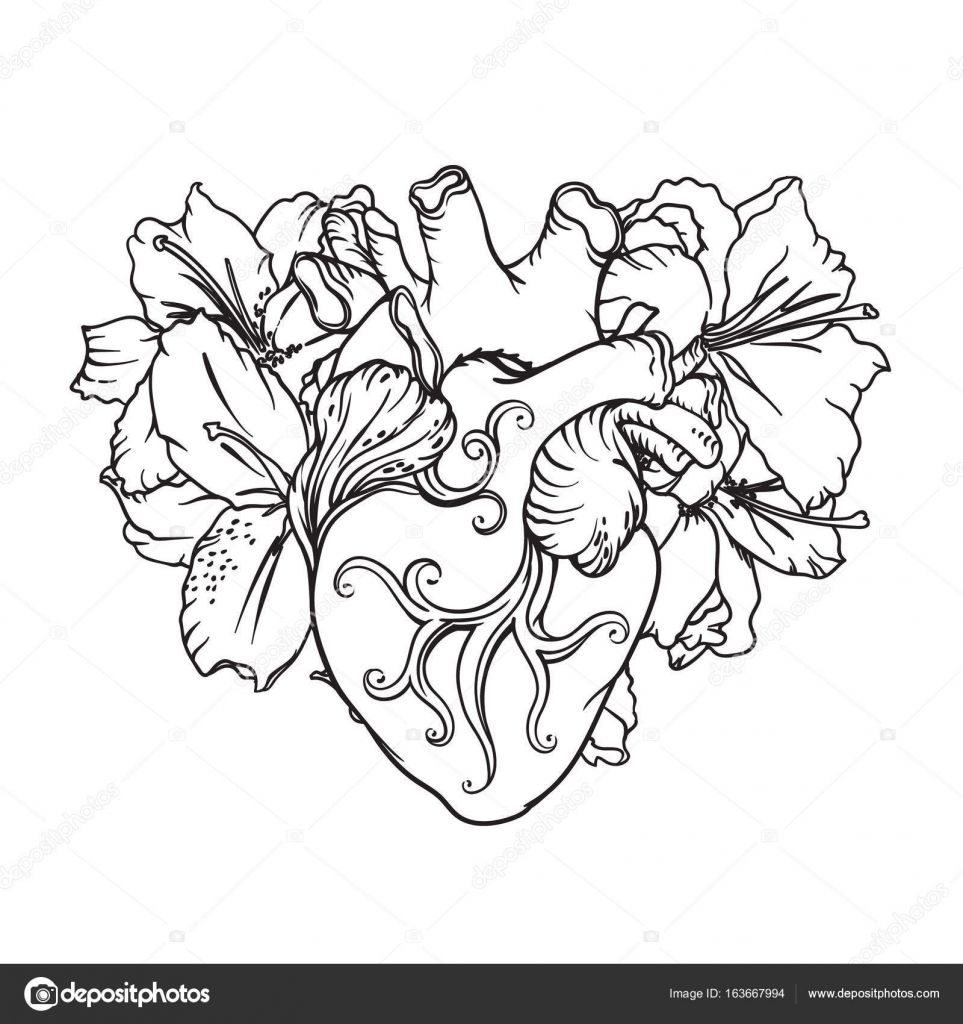 963x1024 Heart With White Lilies In Romantic Style. Blooming Heart Concept