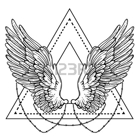 450x450 Line Art Illustration Of Angel Wings And Heart And Bird Raven