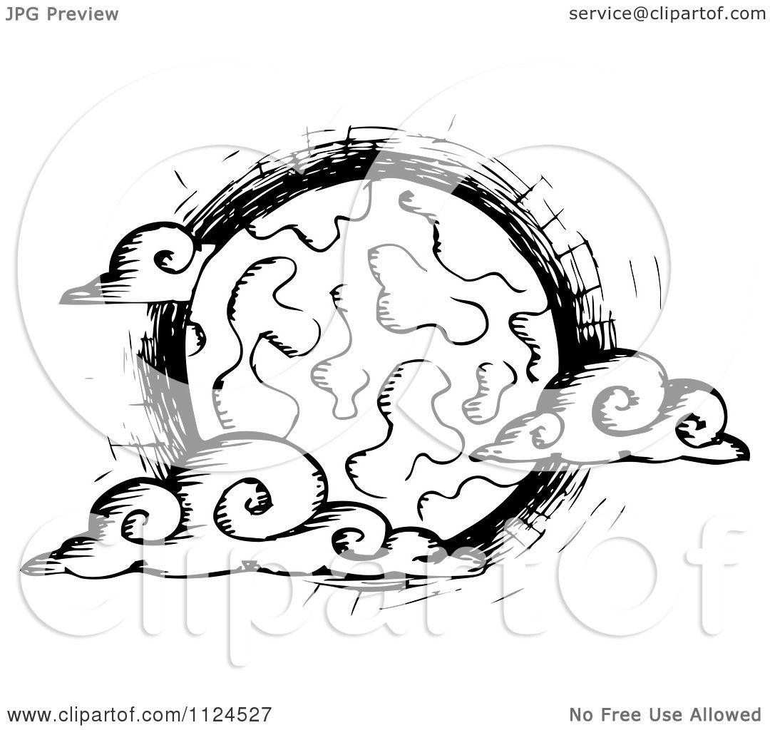 1080x1024 Clipart Of A Sketched Black And White Creepy Full Moon With Clouds