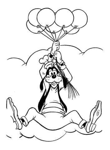 353x480 Goofy Flying To The Clouds With Balloons Coloring Page Free