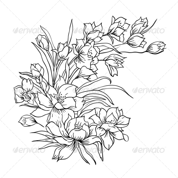 590x590 Realistic Flower Bouquet Drawing