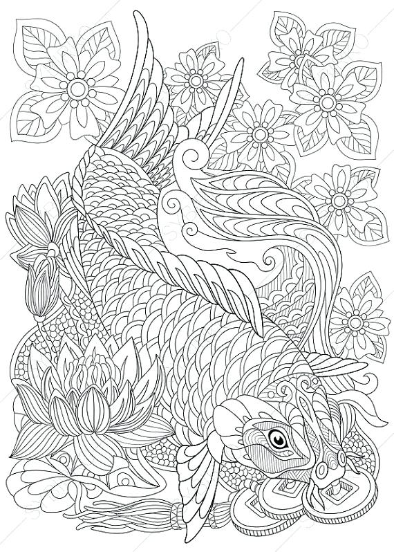 570x798 Koi Fish Coloring Page Carp Lucky Fish Wealth Symbol Coloring