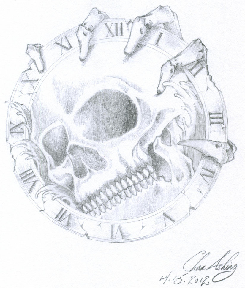 825x969 Skull In Clock By Winterdaemonchan