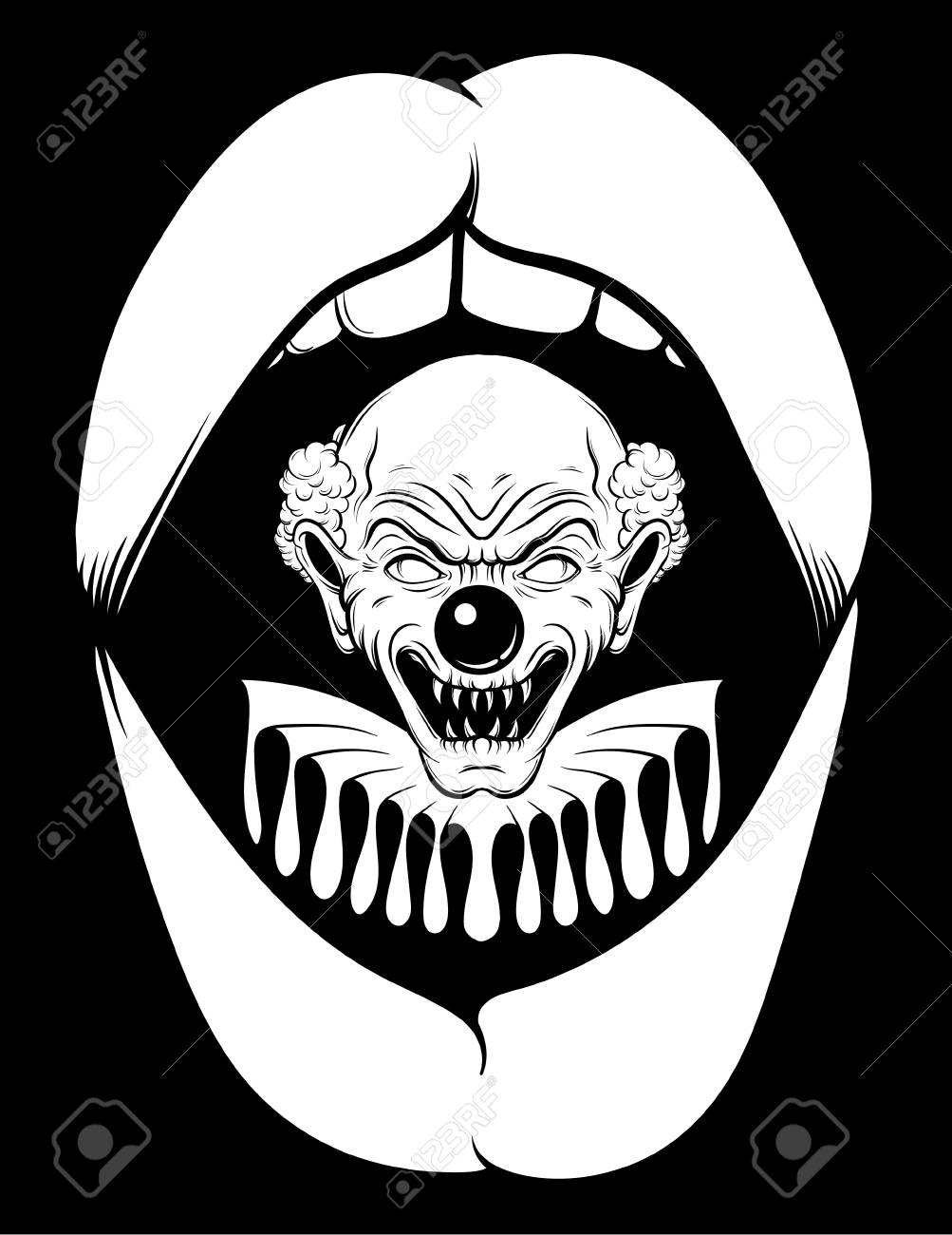 1003x1300 Vector Hand Drawn Illustration Of Angry Clown In Open Screaming