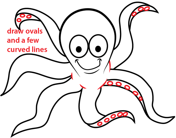 600x471 How To Draw A Cartoon Octopus With Easy Step By Step Drawing
