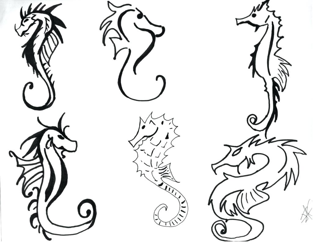 1024x799 Seahorse Stock Vector Tattoo Designs Black Outline Picture