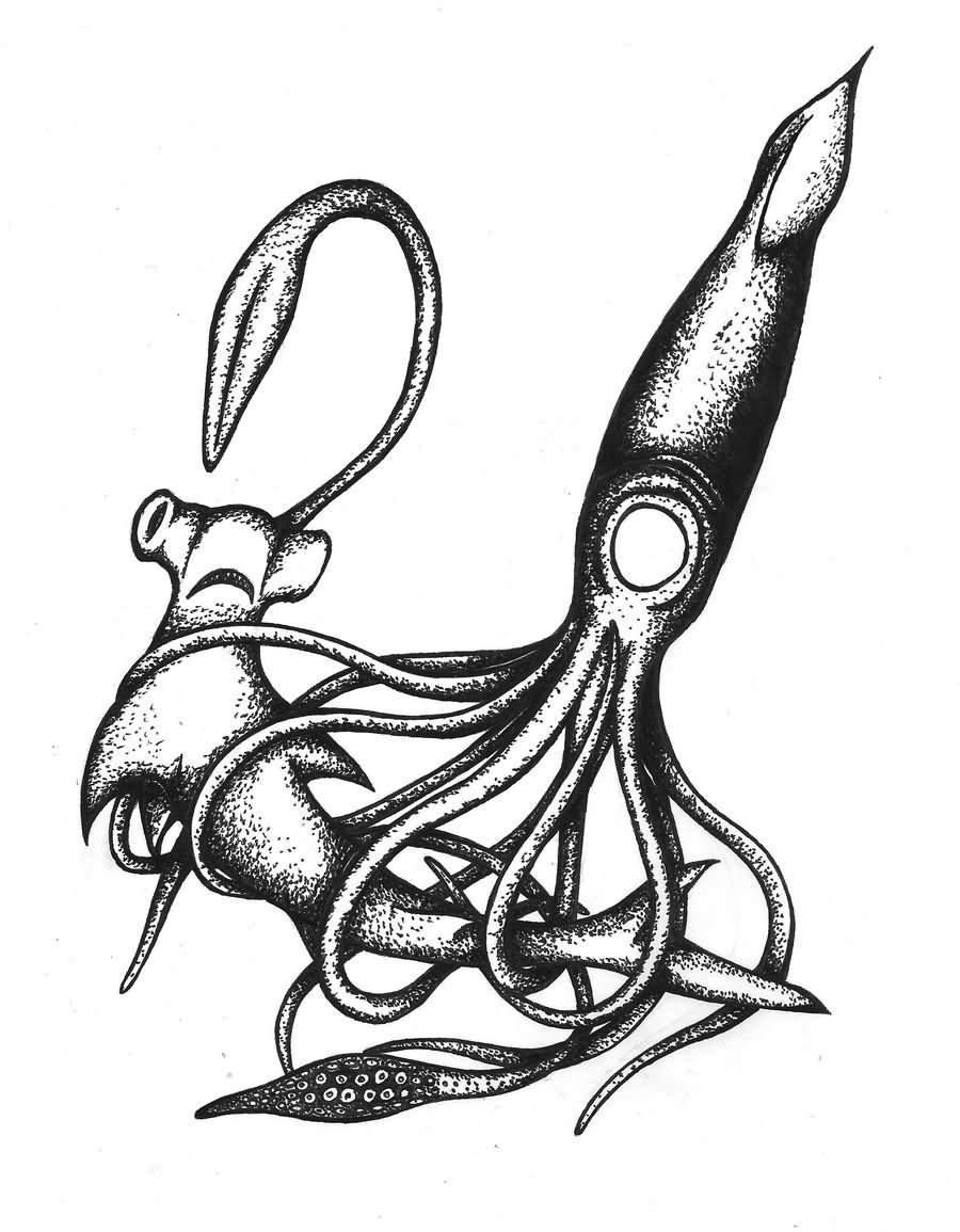 900x1155 Black And White Squid Tattoos