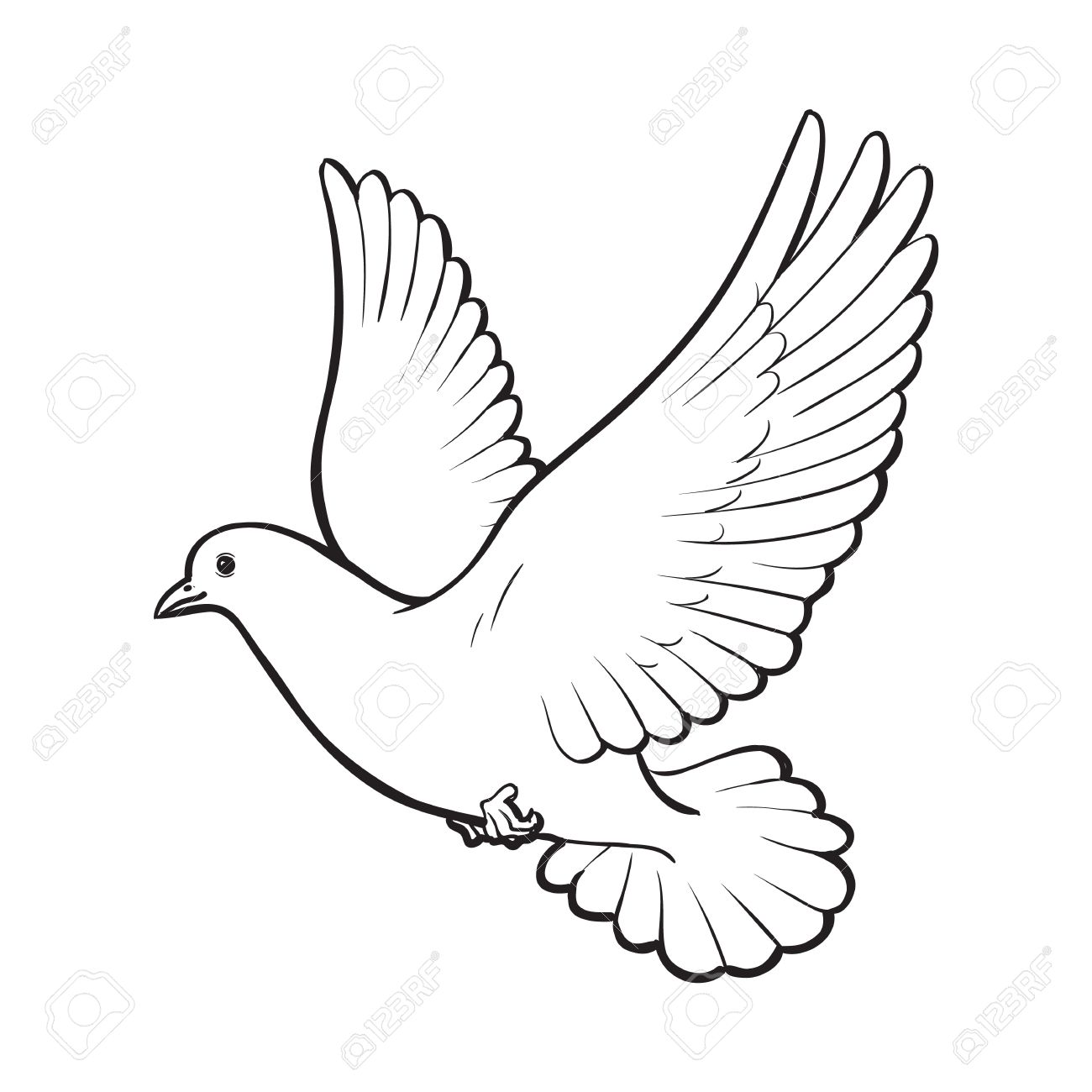 1300x1300 Free Flying White Dove, Sketch Style Vector Illustration Isolated