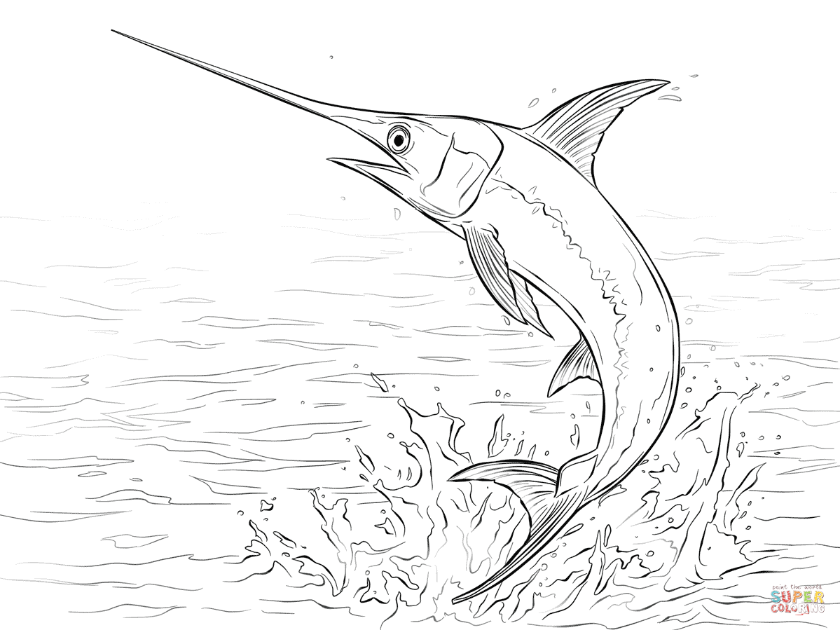 1199x899 Swordfish Jumping Out Of Water Coloring Page Free Printable